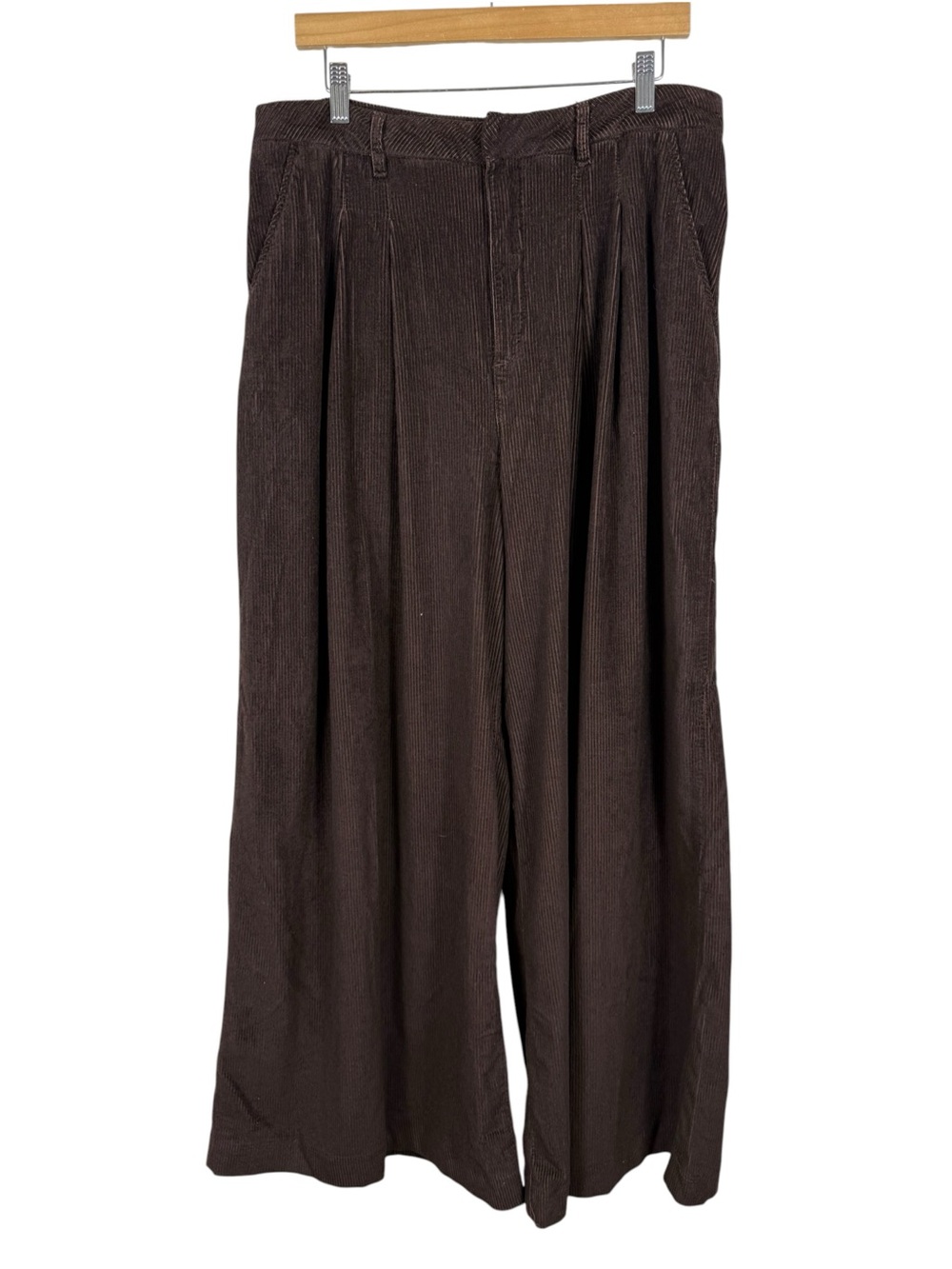 Anthropologie Maeve The Avery Pleated Wide-Leg Corduroy Trousers Brown Sz 16 - Picture 2 of 8